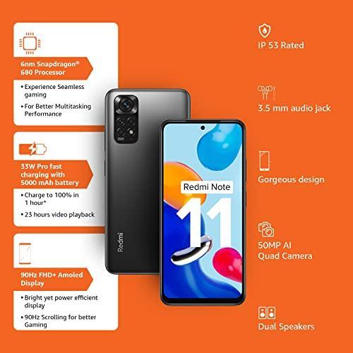 Redmi Note 11 (Space Black, 4GB RAM, 64GB Storage)|90Hz FHD+ AMOLED Display | Qualcomm® Snapdragon™ 680-6nm | 33W Charger Included - Triveni World