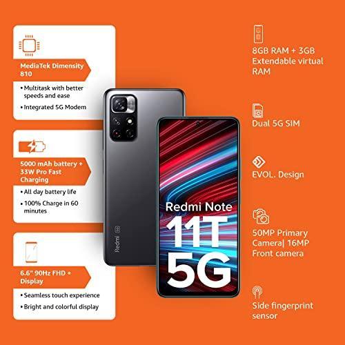 Redmi Note 11T 5G (Matte Black, 6GB RAM, 128GB ROM)| Dimensity 810 5G | 33W Pro Fast Charging | Charger Included | Additional Exchange Offers - Triveni World