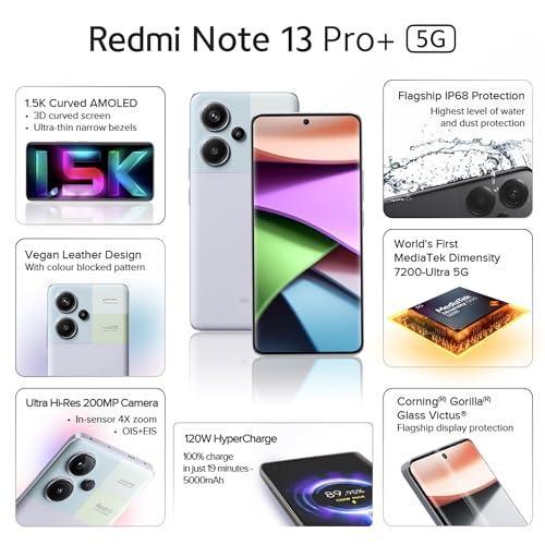 Redmi Note 13 Pro+ (Fusion Purple, 12GB RAM, 256GB Storage) | World's First Mediatek 7200 Ultra 5G | 200MP Hi-Res Camera | 1.5K Curved AMOLED | 120W HyperCharge - Triveni World