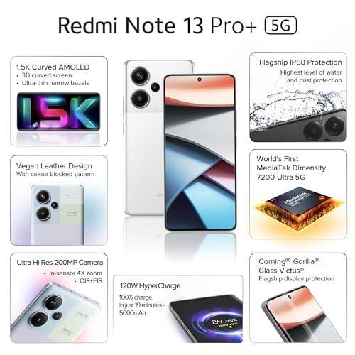 Redmi Note 13 Pro+ (Fusion White, 8GB RAM, 256GB Storage) | World's First Mediatek 7200 Ultra 5G | 200MP Hi-Res Camera | 1.5K Curved AMOLED | 120W HyperCharge - Triveni World