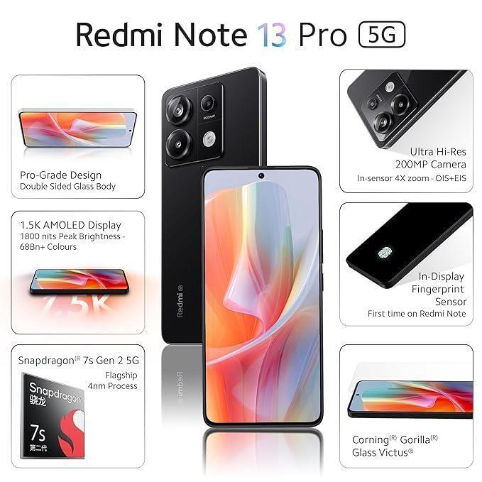 Redmi Note 13 Pro (Midnight Black, 8GB RAM, 256GB Storage) Without Offer - Triveni World