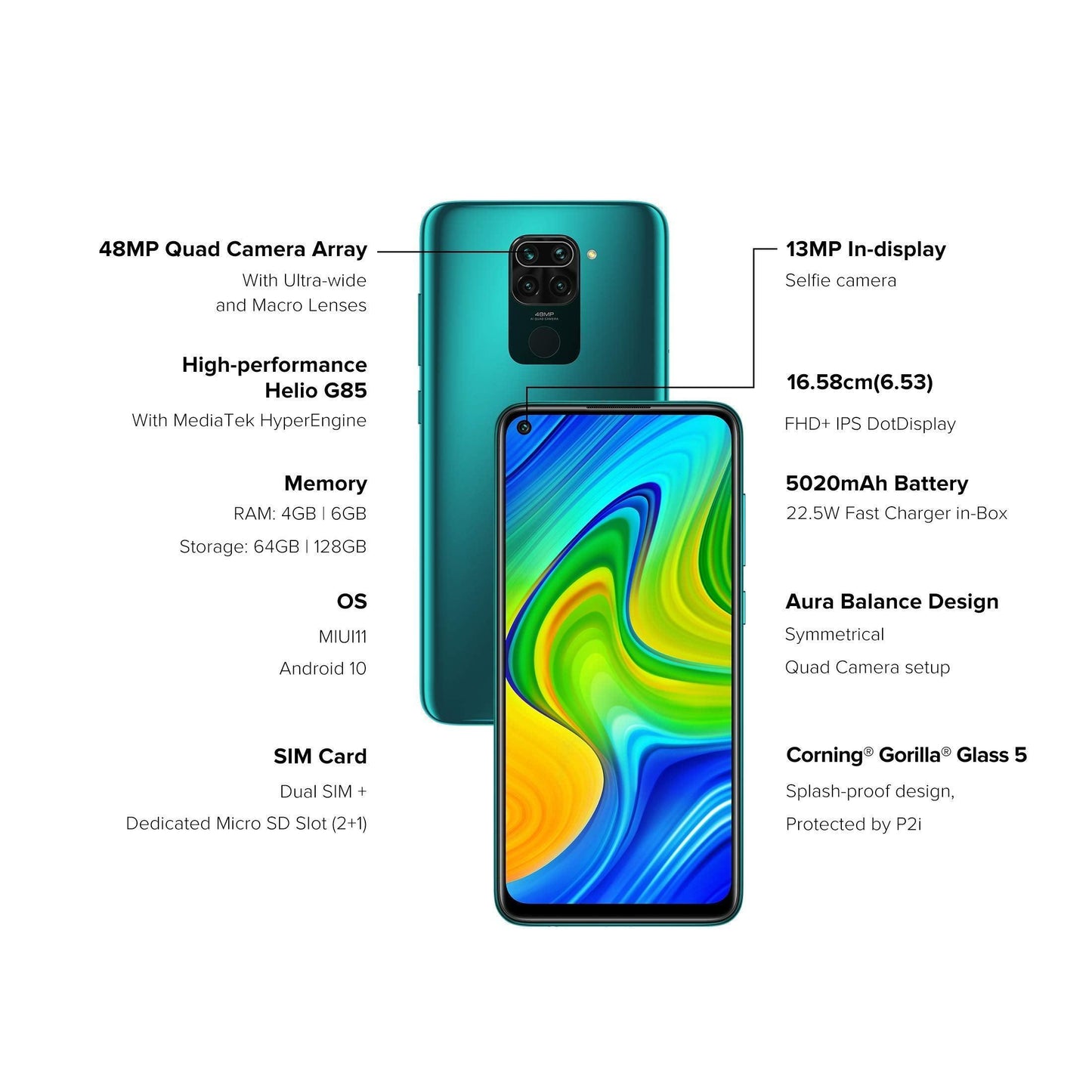 (Refurbished) Redmi Note 9 (Aqua Green, 4GB RAM, 64GB Storage) - 48MP Quad Camera & Full HD+ Display - 3 Months No Cost EMI on BFL - Triveni World