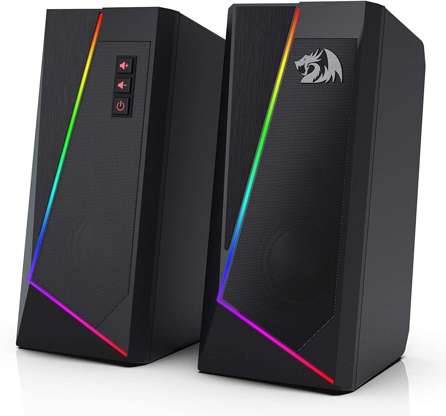 Redragon GS520 Anvil RGB Desktop Speakers, 2.0 Channel PC Computer Stereo Speaker with 6 Colorful LED Modes, Enhanced Sound and Easy-Access Volume Control, USB Powered w/ 3.5mm Cable - Triveni World