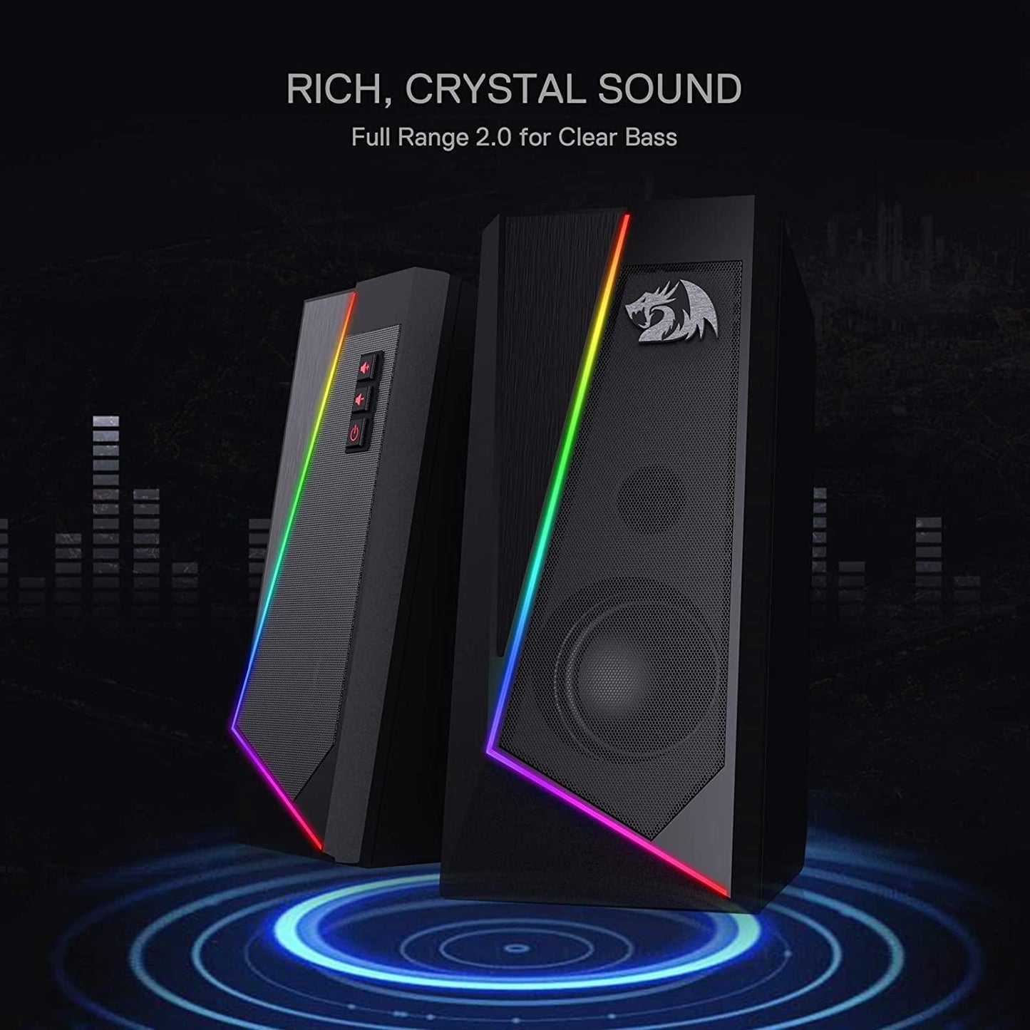 Redragon GS520 Anvil RGB Desktop Speakers, 2.0 Channel PC Computer Stereo Speaker with 6 Colorful LED Modes, Enhanced Sound and Easy-Access Volume Control, USB Powered w/ 3.5mm Cable - Triveni World