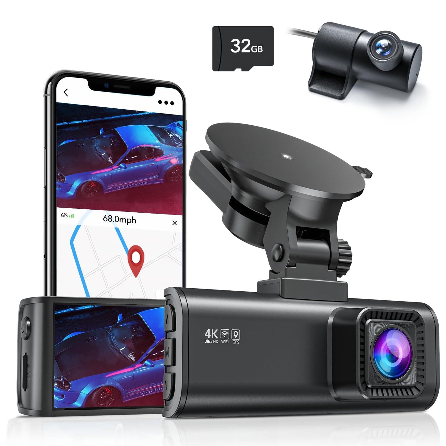 REDTIGER F7NP Dash Camera for Cars, 4K/2.5K HD Dual Dash Cam Front and Rear, 32GB Card Included, Built-in GPS WiFi, 3.18” IPS Screen, 170°Wide Angle, WDR, 24H Parking Mode - Triveni World