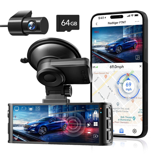 REDTIGER F7NT 4K Car Dash Camera Front and Rear, 3.18 Inch Touch Screen, 64GB Card Included, Dash Cam Built-in WiFi GPS, UHD 2160P Night View, WDR, Parking Monitor - Triveni World