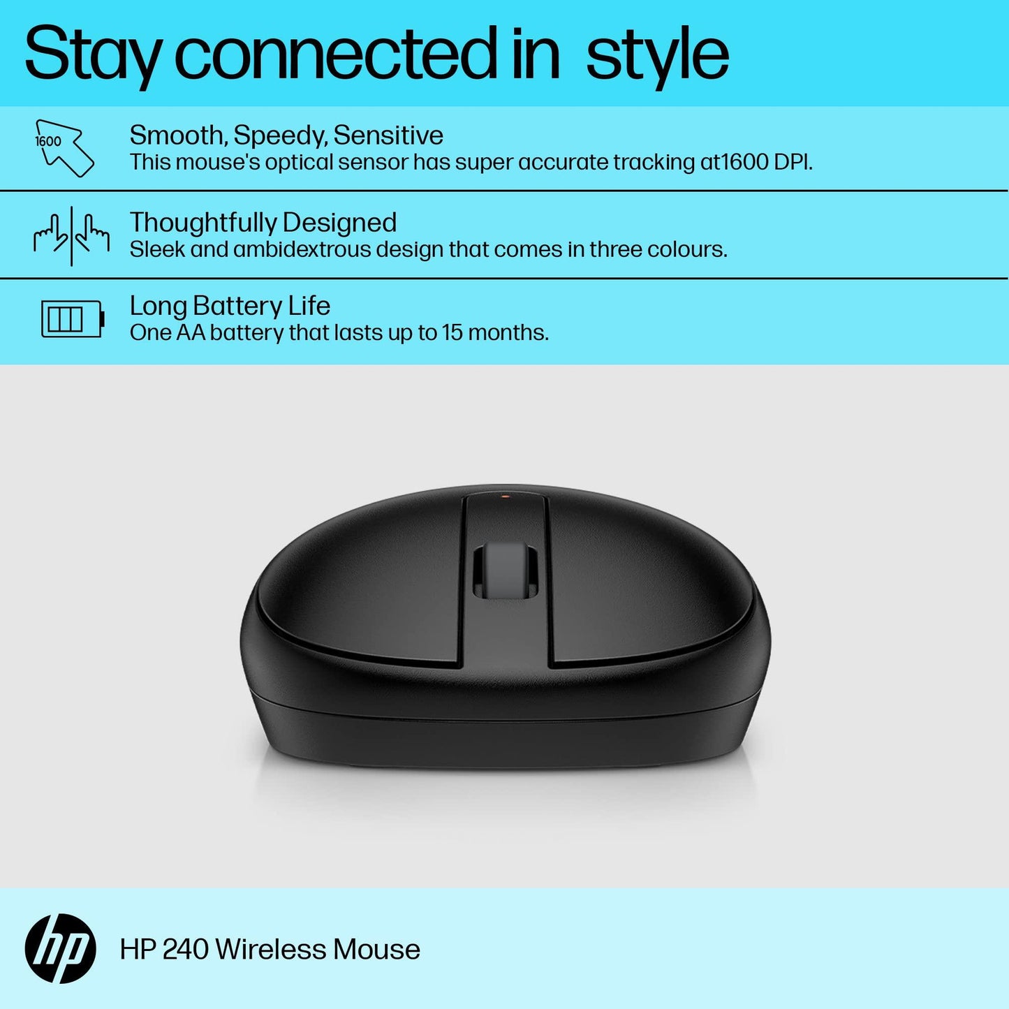 (Refurbished) HP 240 Bluetooth Mouse with 3 Buttons/1600 DPI Red Optical Tracking/ Compatible to Windows - Triveni World