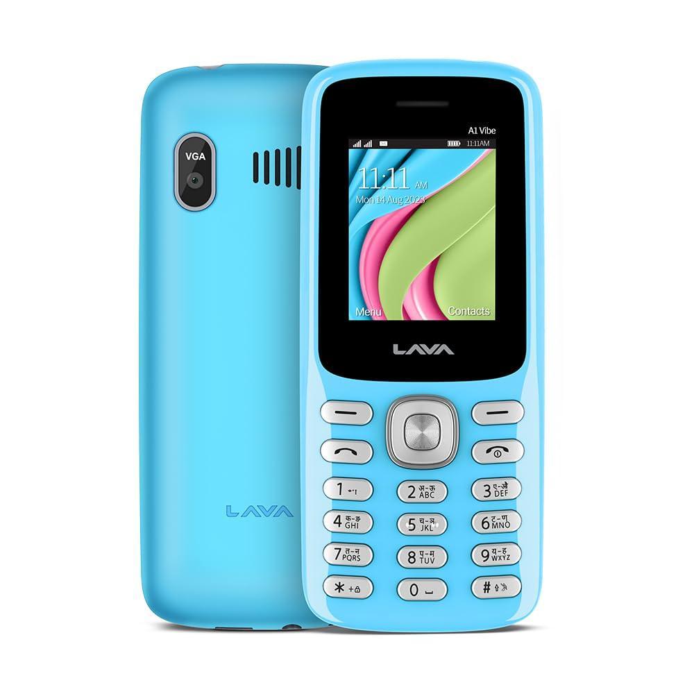 (Refurbished) Lava A1 Vibe, Number Talker, Smart AI Battery, 4 Days Battery Backup, Military Grade Certified, Keypad Mobile with 1000mAh Battery (Candy Blue) - Triveni World