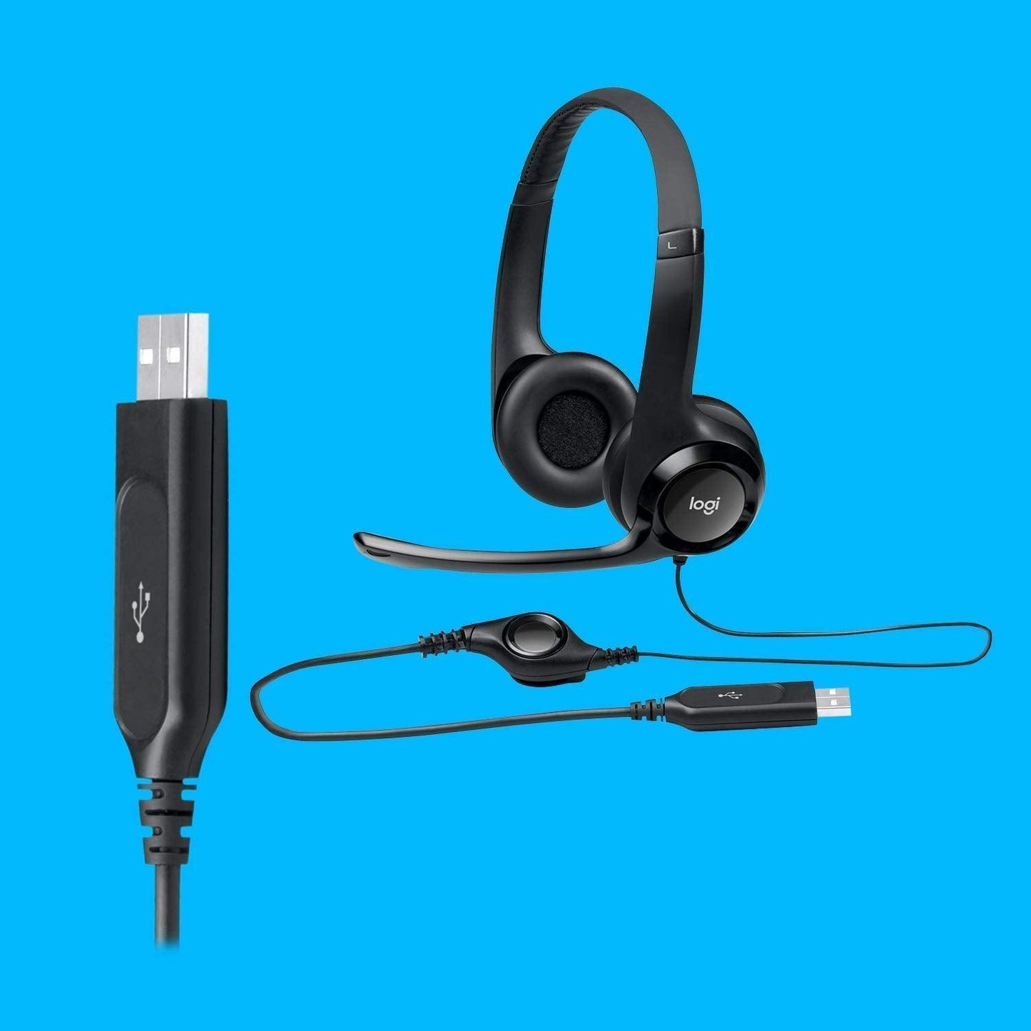 (Refurbished) Logitech H390 Wired USB Headset, 2 Yr Warranty, Stereo Headphones with Noise-Cancelling Mi - Triveni World