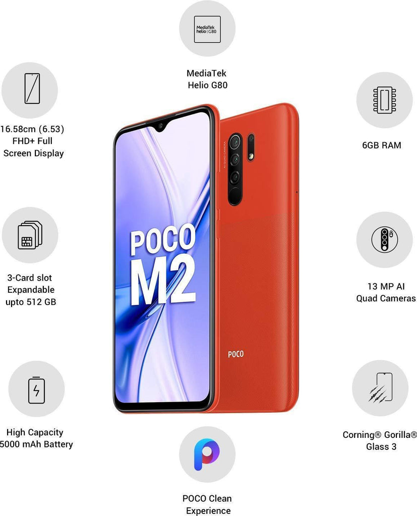 (Refurbished) MI Poco M2 (Brick Red, 6GB RAM, 64GB Storage) - Triveni World