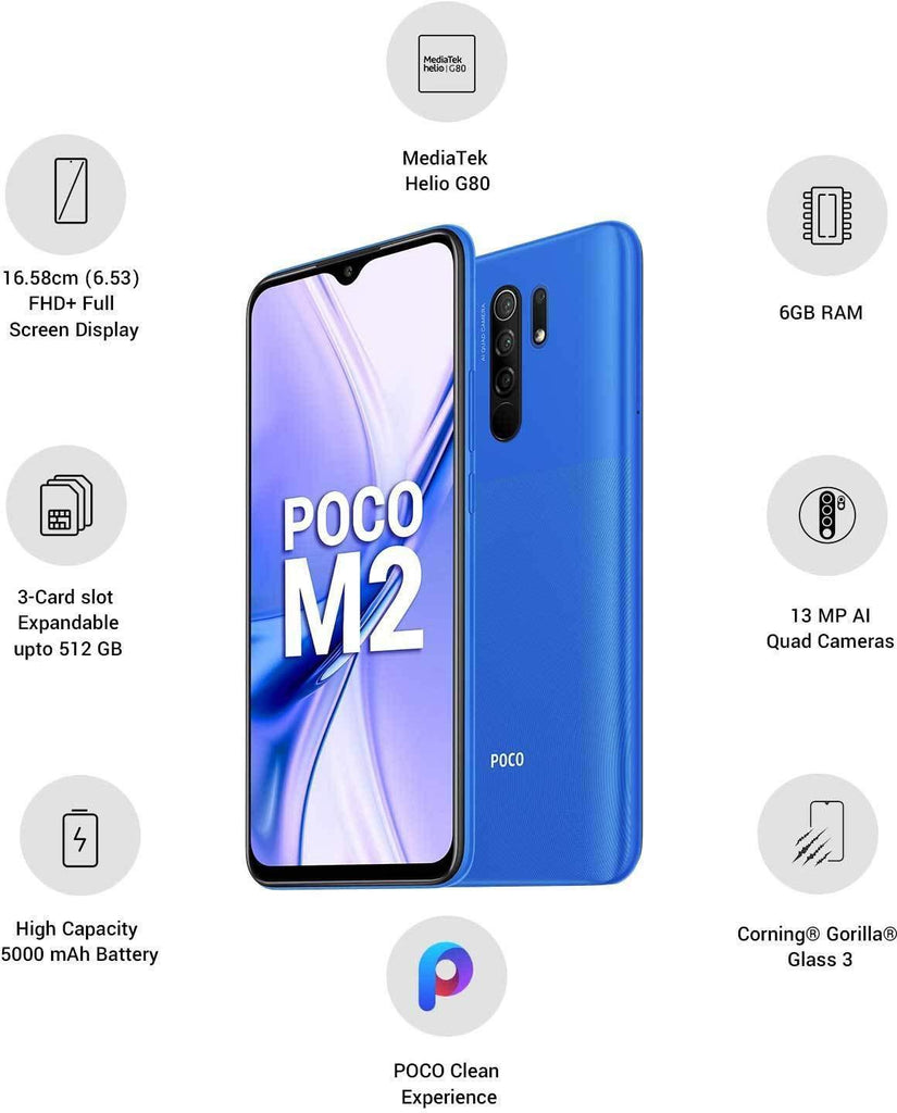 (Refurbished) MI Poco M2 (Slate Blue, 6GB RAM, 128GB Storage) - Triveni World