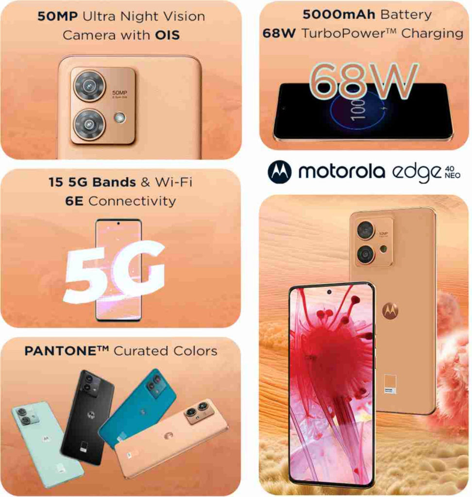 (Refurbished) Motorola Edge 40 Neo 5G (Peach Fuzz, 8GB RAM, 128GB Storage) - Triveni World