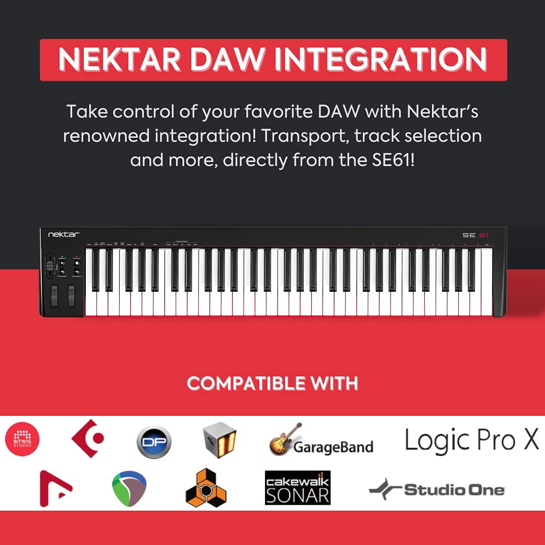 (Refurbished) Nektar SE61 61-Key Full-Size Velocity-Sensitive USB Midi Keyboard Controller with Nektar DAW Integration and Free Professional Recording Software - Triveni World