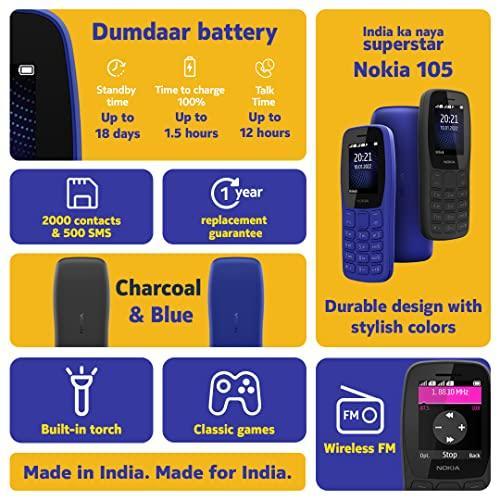 (Refurbished) Nokia 105 Dual Single SIM, Keypad Mobile Phone with Wireless FM Radio | Charcoal - Triveni World