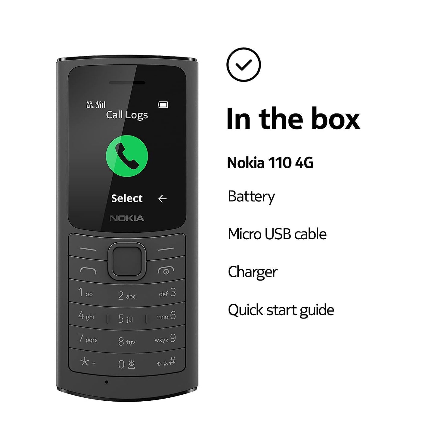 (Refurbished) Nokia 110 4G with Volte HD Calls, Up to 32GB External Memory, FM Radio (Wired & Wireless Dual Mode), Games, Torch | Black - Triveni World