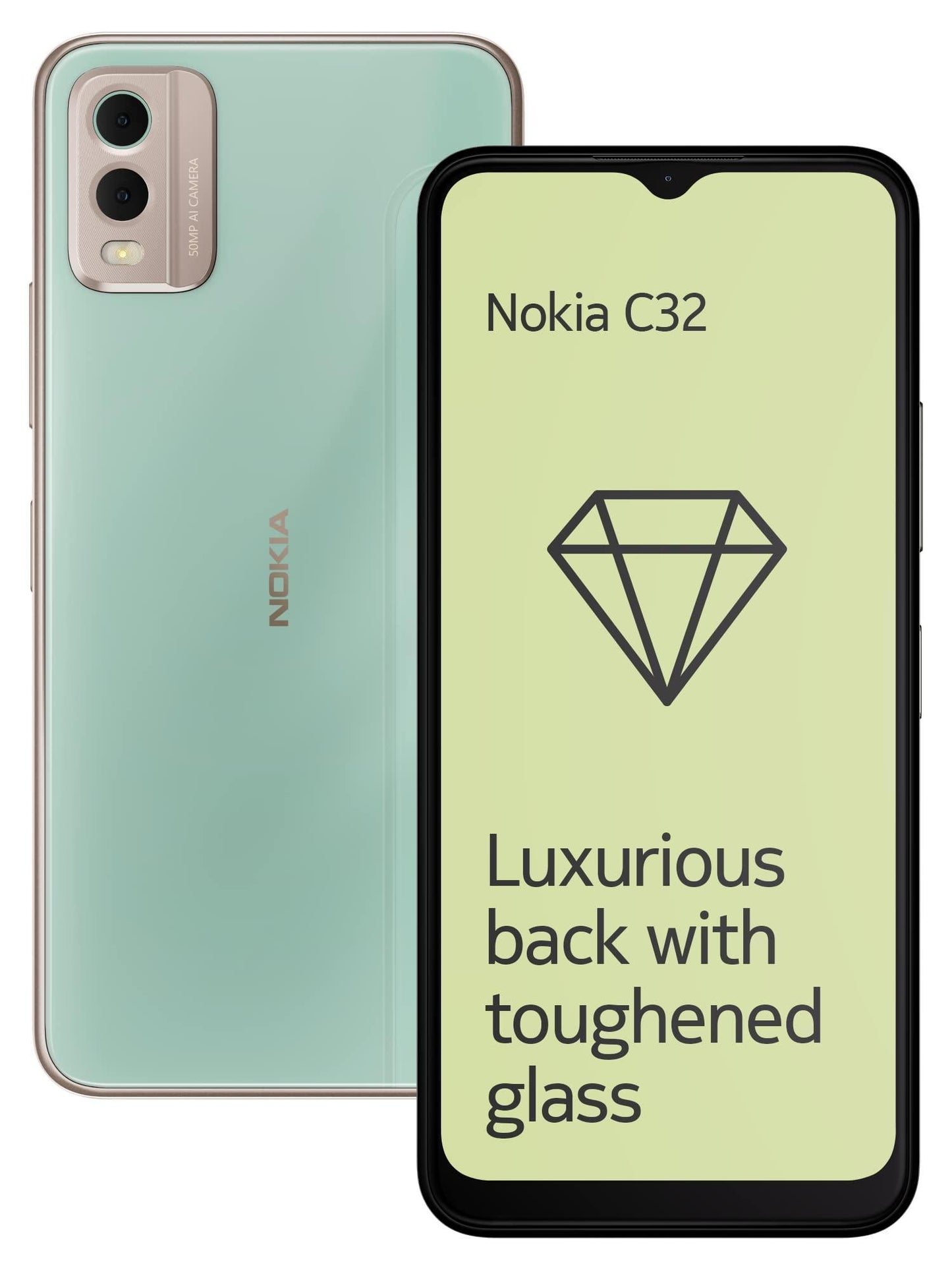 (Refurbished) Nokia C32 with 50MP Dual Rear AI Camera | Toughened Glass Back | 4GB RAM, 128GB Storage - Triveni World