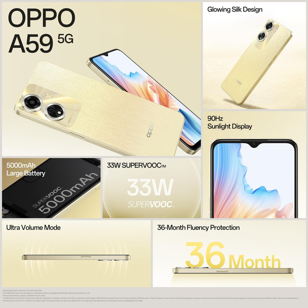 (Refurbished) OPPO A59 5G (Starry Black, 6GB RAM, 128GB Storage) | 5000 mAh Battery with 33W SUPERVOOC Charger | 6.56" HD+ 90Hz Display | with No Cost EMI/Additional Exchange Offers - Triveni World