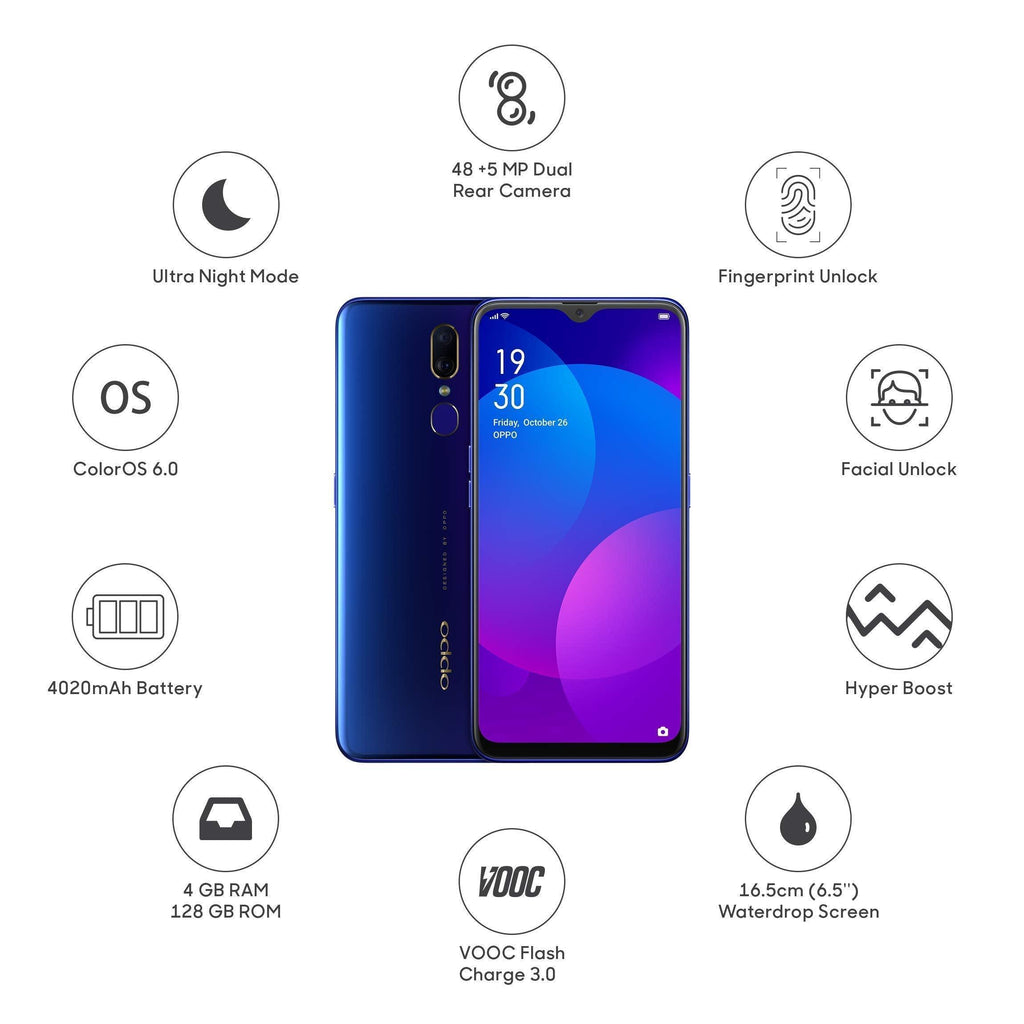 (Refurbished) OPPO F11 (Fluorite Purple, 4GB RAM, 128GB Storage) with Offer - Triveni World