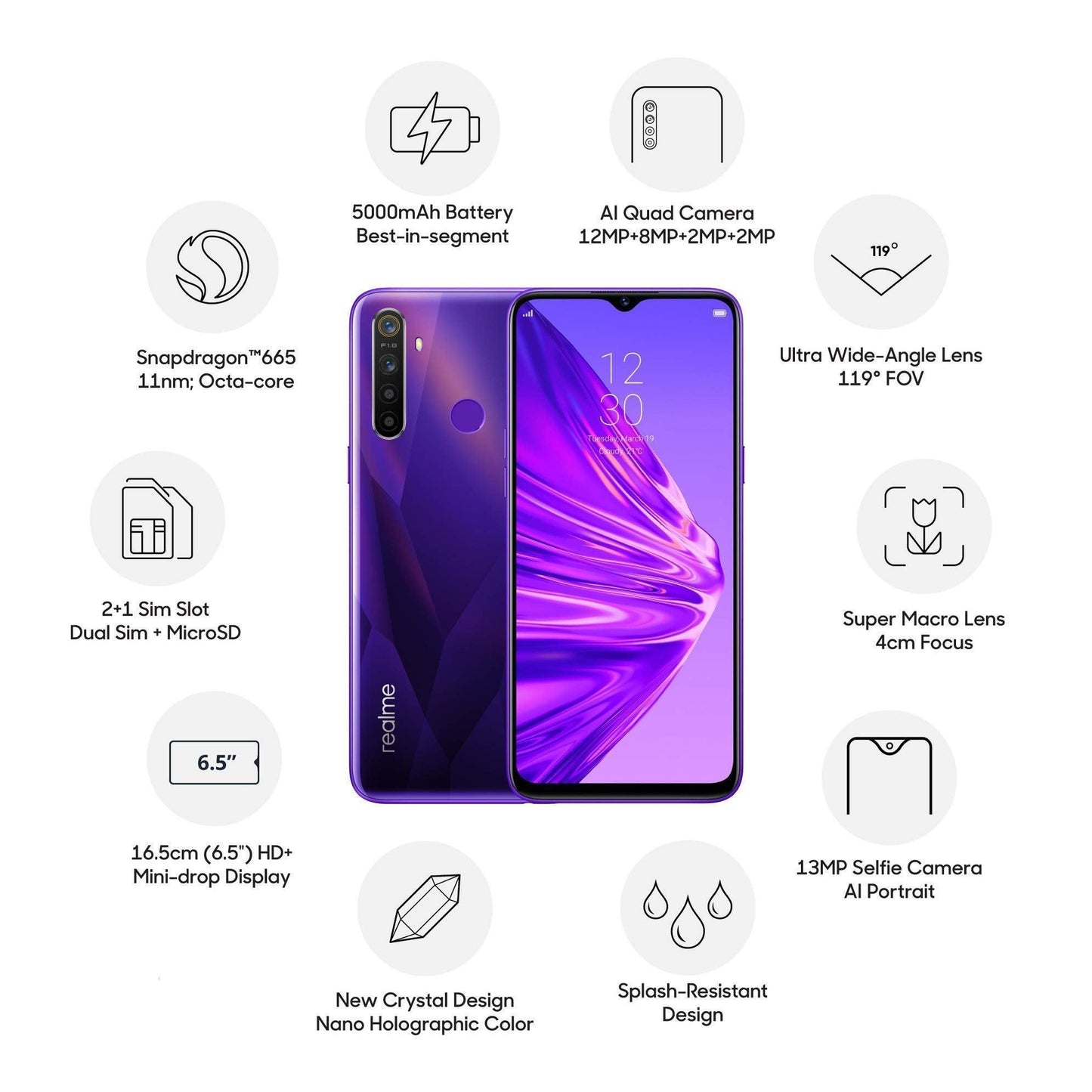 (Refurbished) realme 5 (Crystal Purple, 4GB RAM, 64GB Storage) - Triveni World