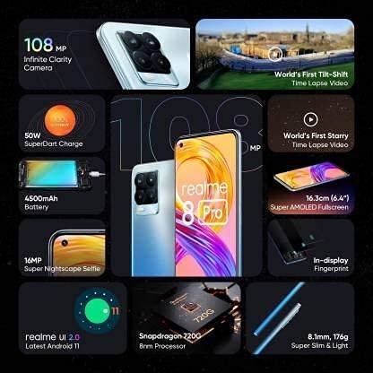 (Refurbished) realme 8 Pro (Infinite Black, 8GB RAM, 128GB Storage) Without Offers - Triveni World