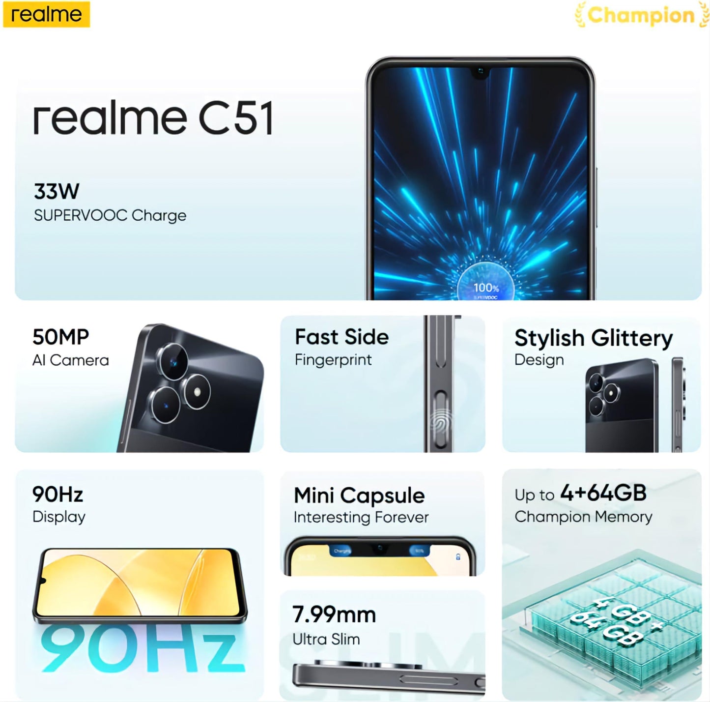 (Refurbished) realme C51 (Carbon Black, 4GB RAM, 64GB Storage) - Triveni World