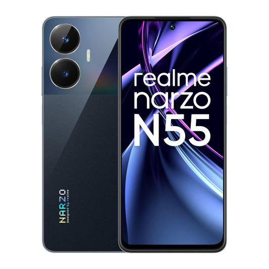 (Refurbished) realme narzo N55 (Prime Black, 4GB+64GB) 33W Segment Fastest Charging | Super High-res 64MP Primary AI Camera - Triveni World