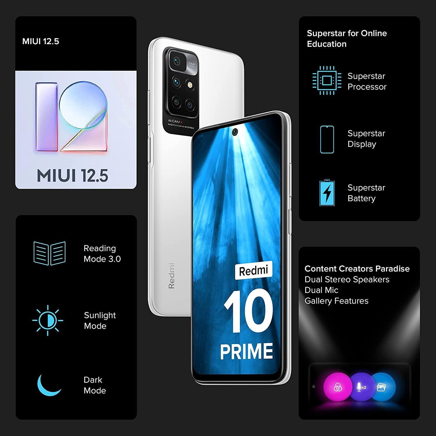 (Refurbished) Redmi 10 Prime (Astral White, 4GB RAM, 64GB ROM |Helio G88 with extendable RAM Upto 2GB |FHD+ 90Hz Adaptive Sync Display) - Triveni World