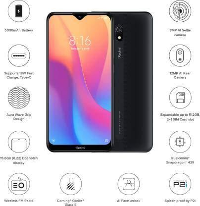 (Refurbished) Redmi 8A 2GB 32GB (Midnight Black) - Triveni World