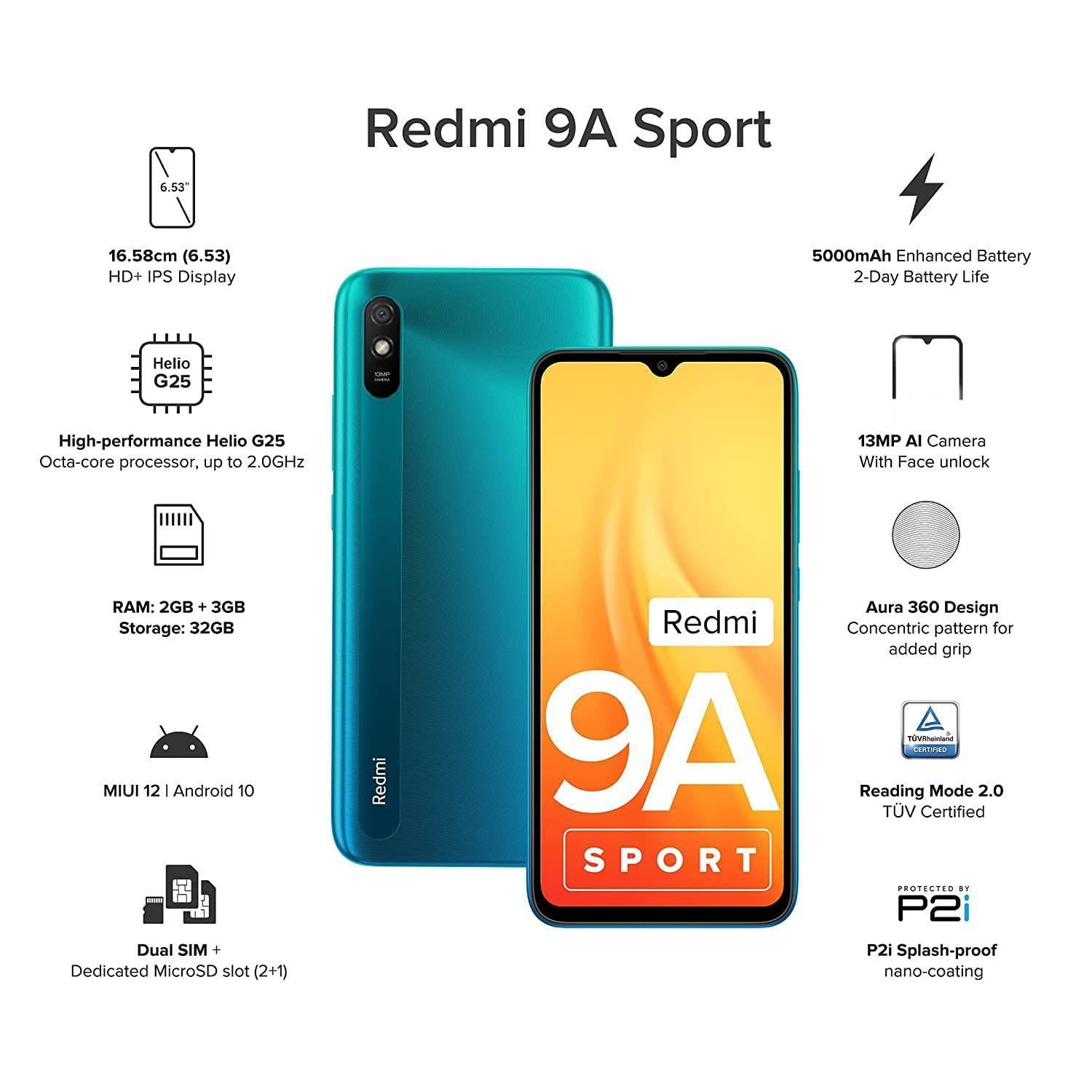 (Refurbished) Redmi 9A Sport (Coral Green, 2GB RAM, 32GB Storage) - Triveni World