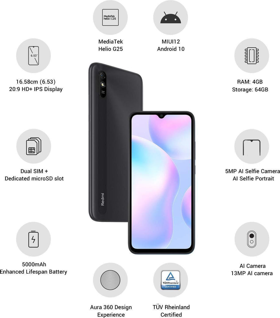 (Refurbished) Redmi 9i (Midnight Black, 4GB RAM, 64GB Storage) - Triveni World