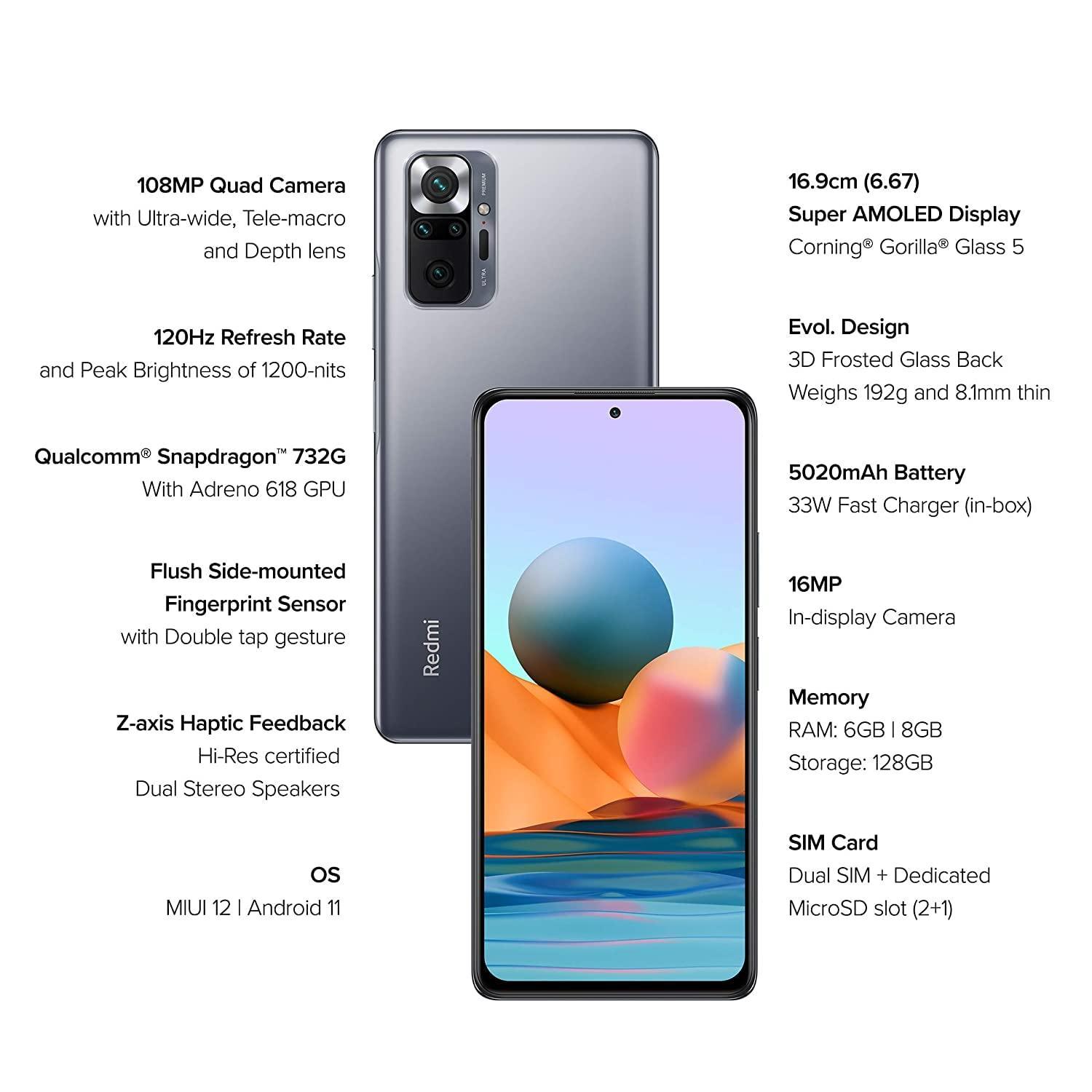 (Refurbished) Redmi Note 10 Pro (Glacial Blue, 6GB RAM, 128GB Storage) -120Hz Super Amoled Display | 64MP with 5MP Super Tele-Macro - Triveni World