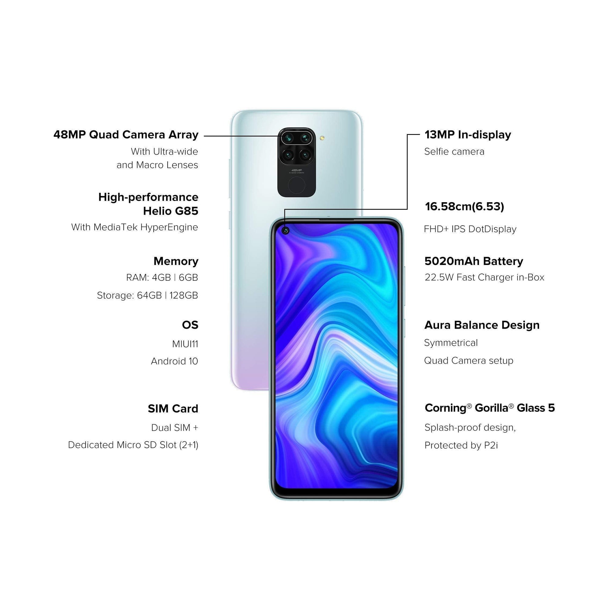 (Refurbished) Redmi Note 9 (Arctic White, 4GB RAM, 64GB Storage) - 48MP Quad Camera & Full HD+ Display - 3 Months No Cost EMI on BFL - Triveni World