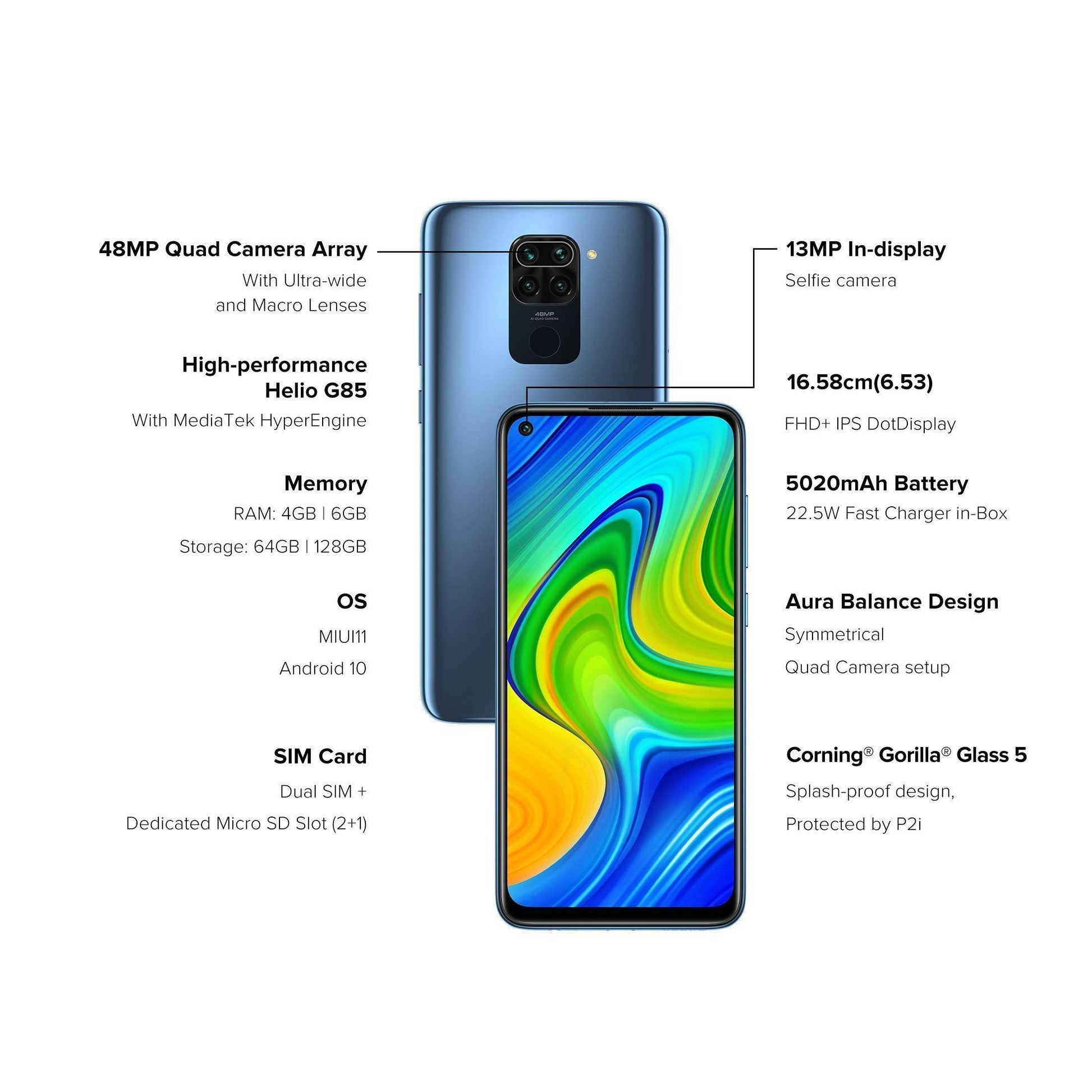 (Refurbished) Redmi Note 9 (Pebble Grey, 4GB RAM 64GB Storage) - 48MP Quad Camera & Full HD+ Display - 3 Months No Cost EMI on BFL - Triveni World