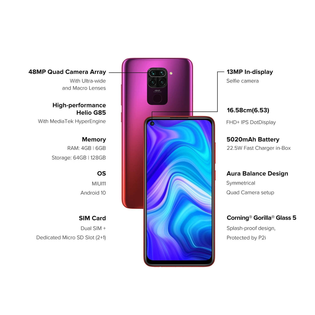 (Refurbished) Redmi Note 9 (Scarlet Red, 4GB RAM, 64GB Storage) - 48MP Quad Camera & Full HD+ Display - - Triveni World