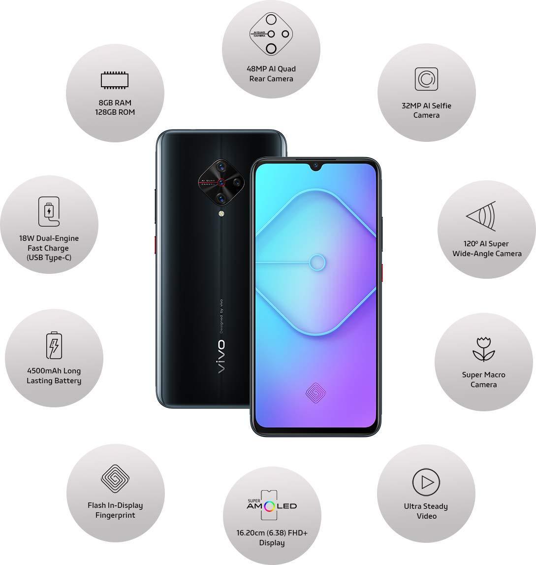 (Refurbished) Vivo S1 Pro (Mystic Black, 8GB RAM, 128GB Storage) with No Cost EMI/Additional Exchange Offers - Triveni World