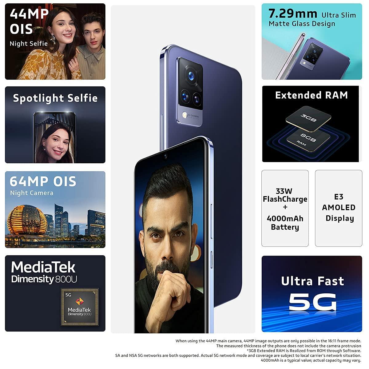 (Refurbished) Vivo V21 5G (Dusk Blue, 8GB RAM, 128GB Storage) Without Offer - Triveni World