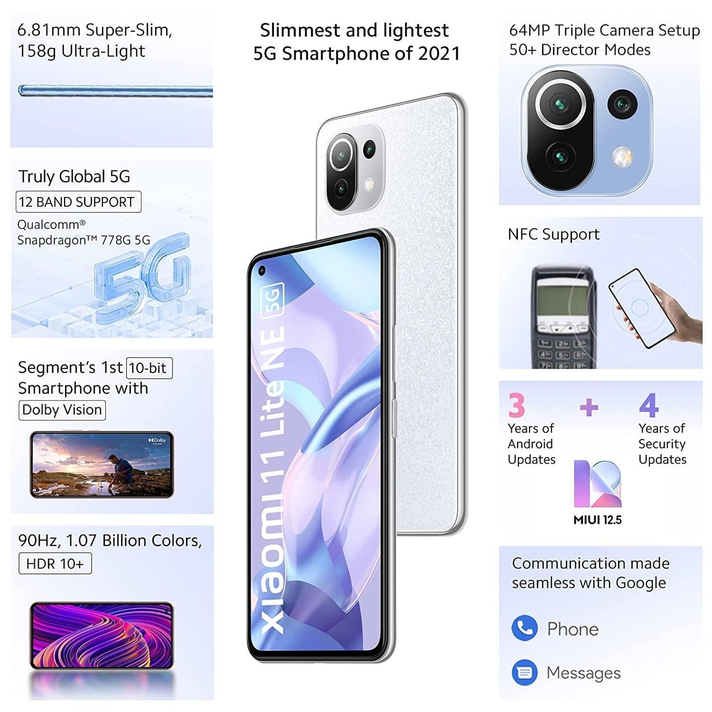 (Refurbished) Xiaomi 11 Lite NE 5G (Diamond Dazzle, 6GB RAM, 128 GB Storage) | Slimmest (6.81mm) & Lightest (158g) 5G Smartphone | 10-bit AMOLED with Dolby Vision - Triveni World