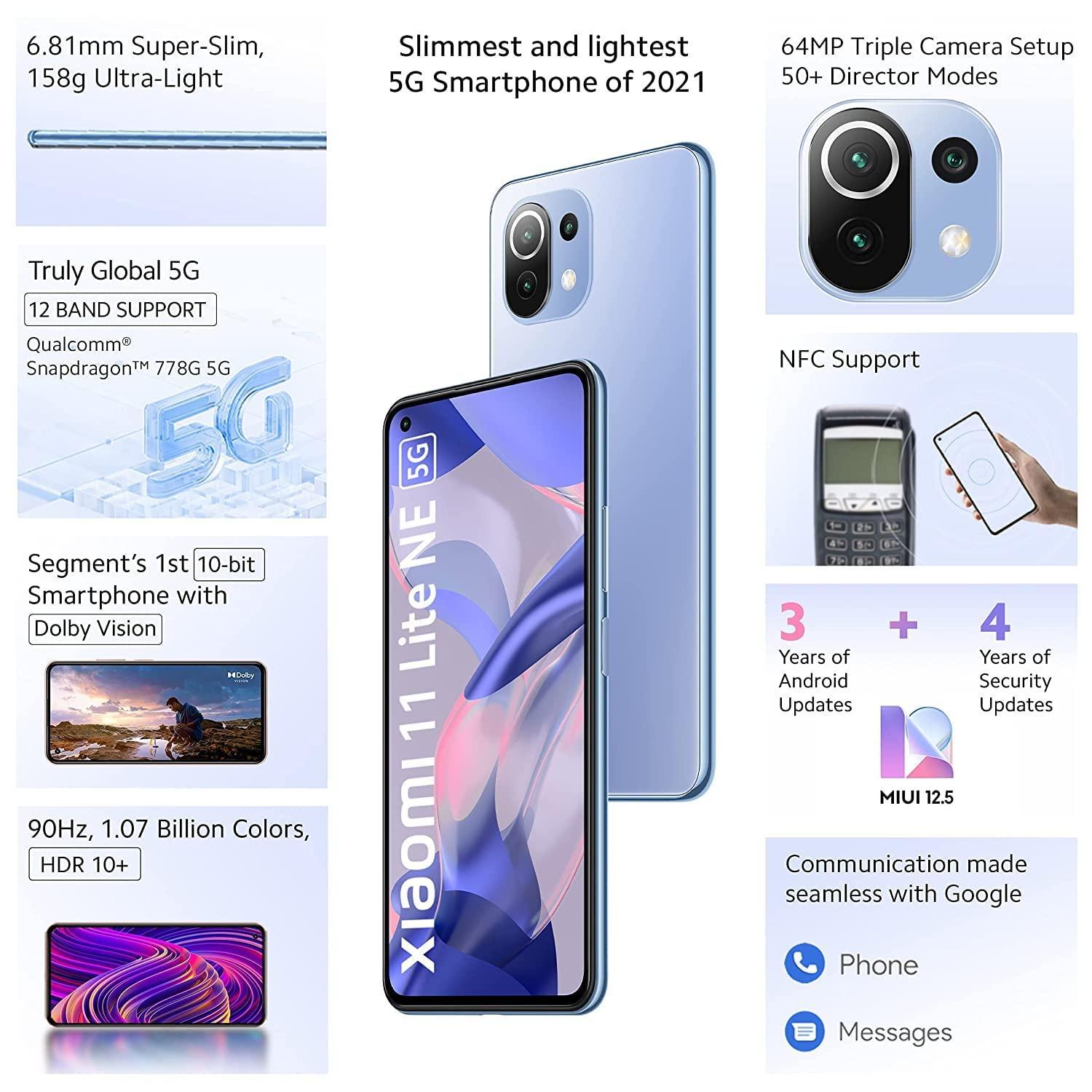 (Refurbished) Xiaomi 11 Lite NE 5G (Jazz Blue, 8GB RAM, 128 GB Storage) | Slimmest (6.81mm) & Lightest (158g) 5G Smartphone | 10-bit AMOLED with Dolby Vision - Triveni World