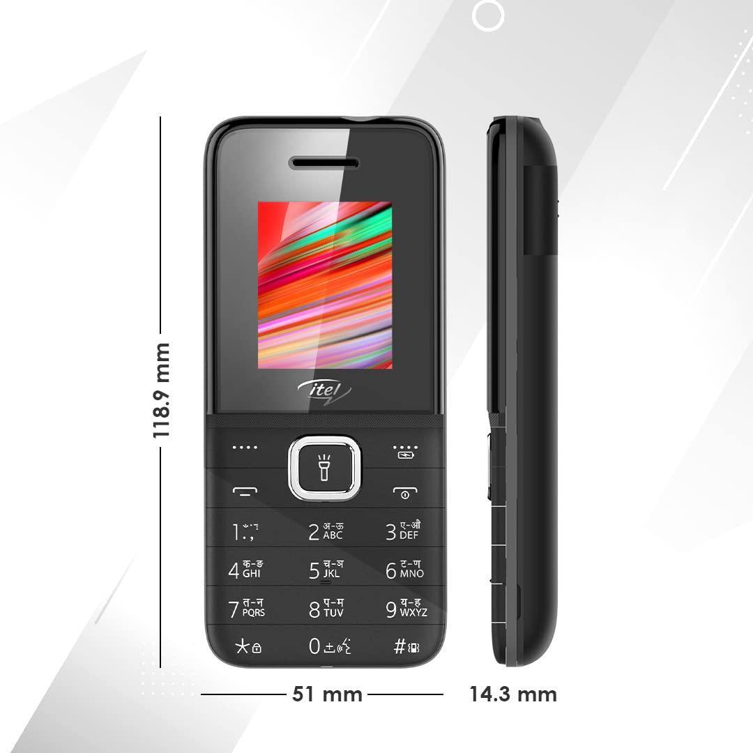 (Renewed) Itel Power110N Comes with Big Battery of 2500 mAh with 12 Days Battery Backup, LetsChat, Big LED Torch, Vibration Mode, 09 Input Language Support_ Black - Triveni World