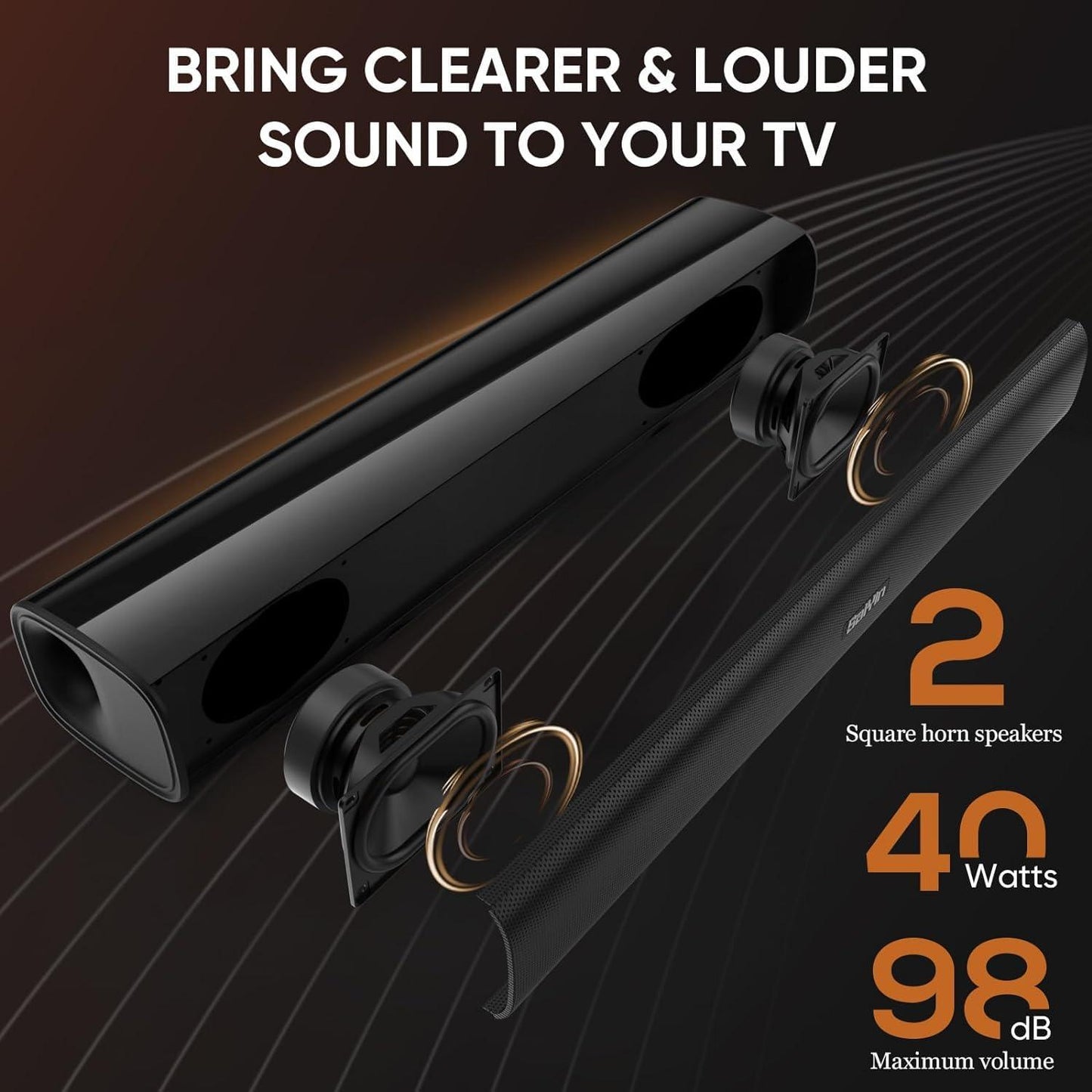 Saiyin Sound Bars for TV, 40 Watts Small Soundbar for TV,Surround Sound System TV Sound Bar Speakers with Bluetooth/Optical/AUX Connection for PC/Gaming/Projectors,17inch - Triveni World