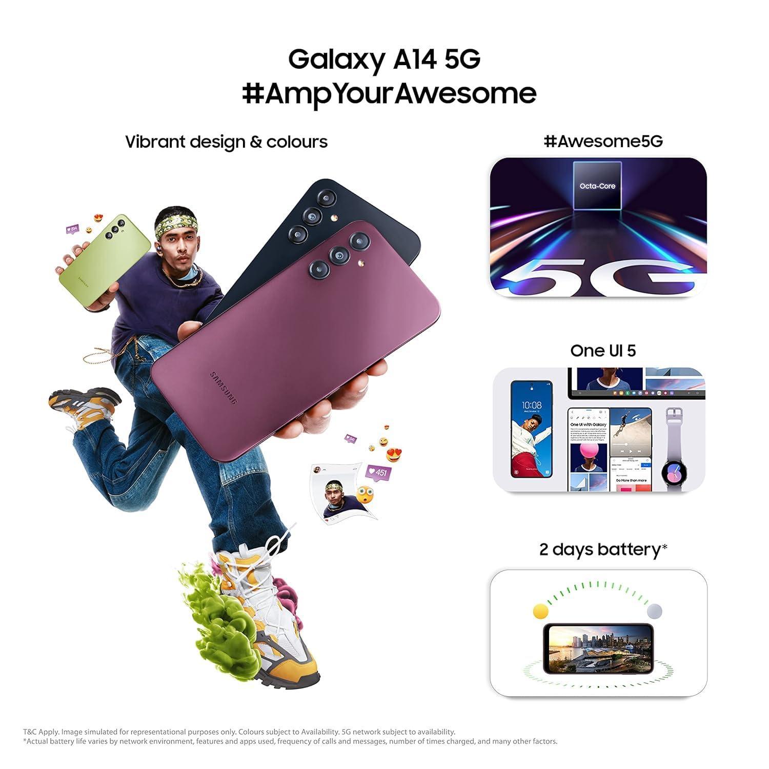 Samsung Galaxy A14 5G (Dark Red, 4GB, 128GB Storage) | Triple Rear Camera (50 MP Main) | Upto 8 GB RAM with RAM Plus | Without Charger - Triveni World