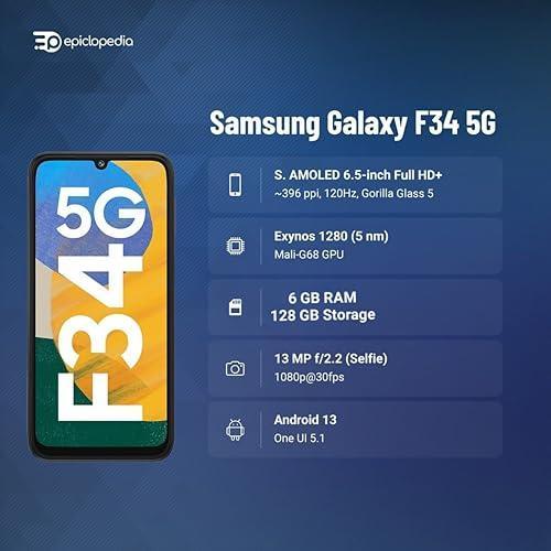 Samsung Galaxy F34 5G (Orchid Violet, 6 GB RAM, 128 GB Storage) | 50 MP No Shake Camera | Auto Night Mode | 120 Hz AMOLED Display | 4K Videos | 6000 mAh Large Battery | Dolby Atmos | Gorilla Glass 5 - Triveni World