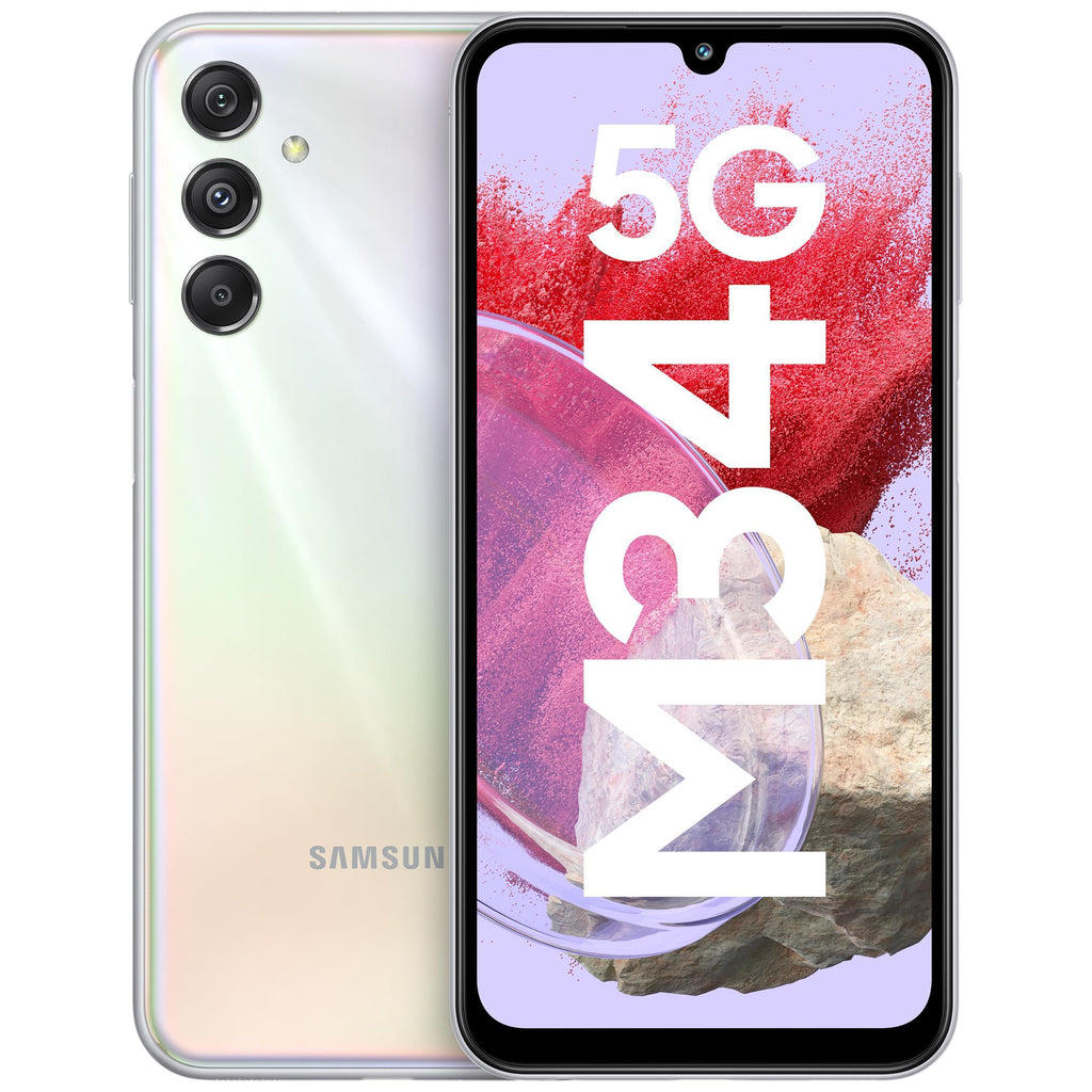 Samsung Galaxy M34 5G (Prism Silver,6GB,128GB)|120Hz sAMOLED Display|50MP Triple No Shake Cam|6000 mAh Battery|4 Gen OS Upgrade & 5 Year Security Update|12GB RAM with RAM+|Android 13|Without Charger - Triveni World