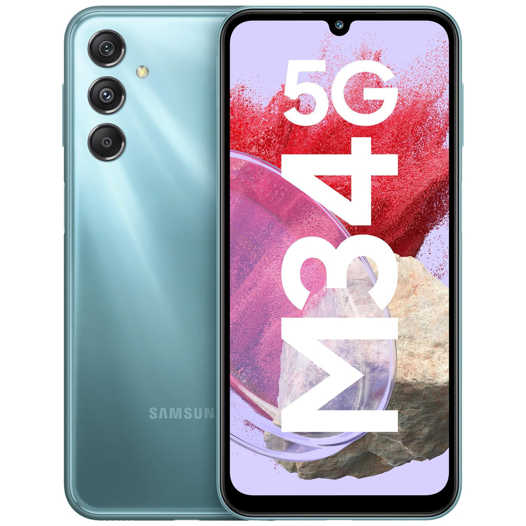 Samsung Galaxy M34 5G (Waterfall Blue,6GB,128GB)|120Hz sAMOLED Display|50MP Triple No Shake Cam|6000 mAh Battery|4 Gen OS Upgrade & 5 Year Security Update|12GB RAM with RAM+|Android 13|Without Charger - Triveni World