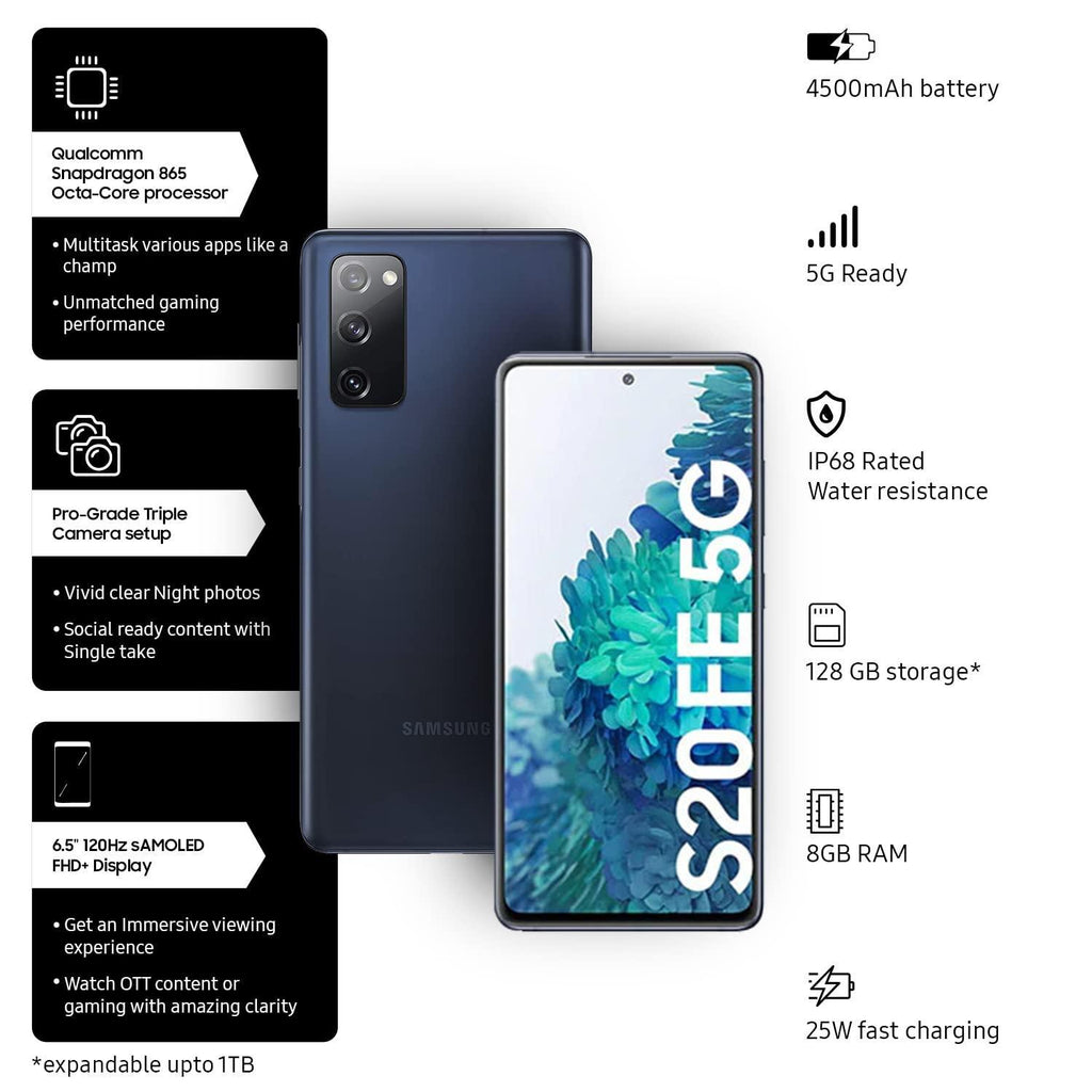 Samsung Galaxy S20 FE 5G (Cloud Navy, 8GB RAM, 128GB Storage) with No Cost EMI & Additional Exchange Offers - Triveni World