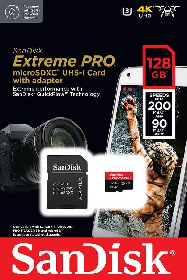 SanDisk Extreme Pro 128GB microSDXC UHS-I, V30, 200MB/s Read, 90MB/s Write, Memory Card for 4K Video on Smartphones, Action Cams and Drones - Triveni World