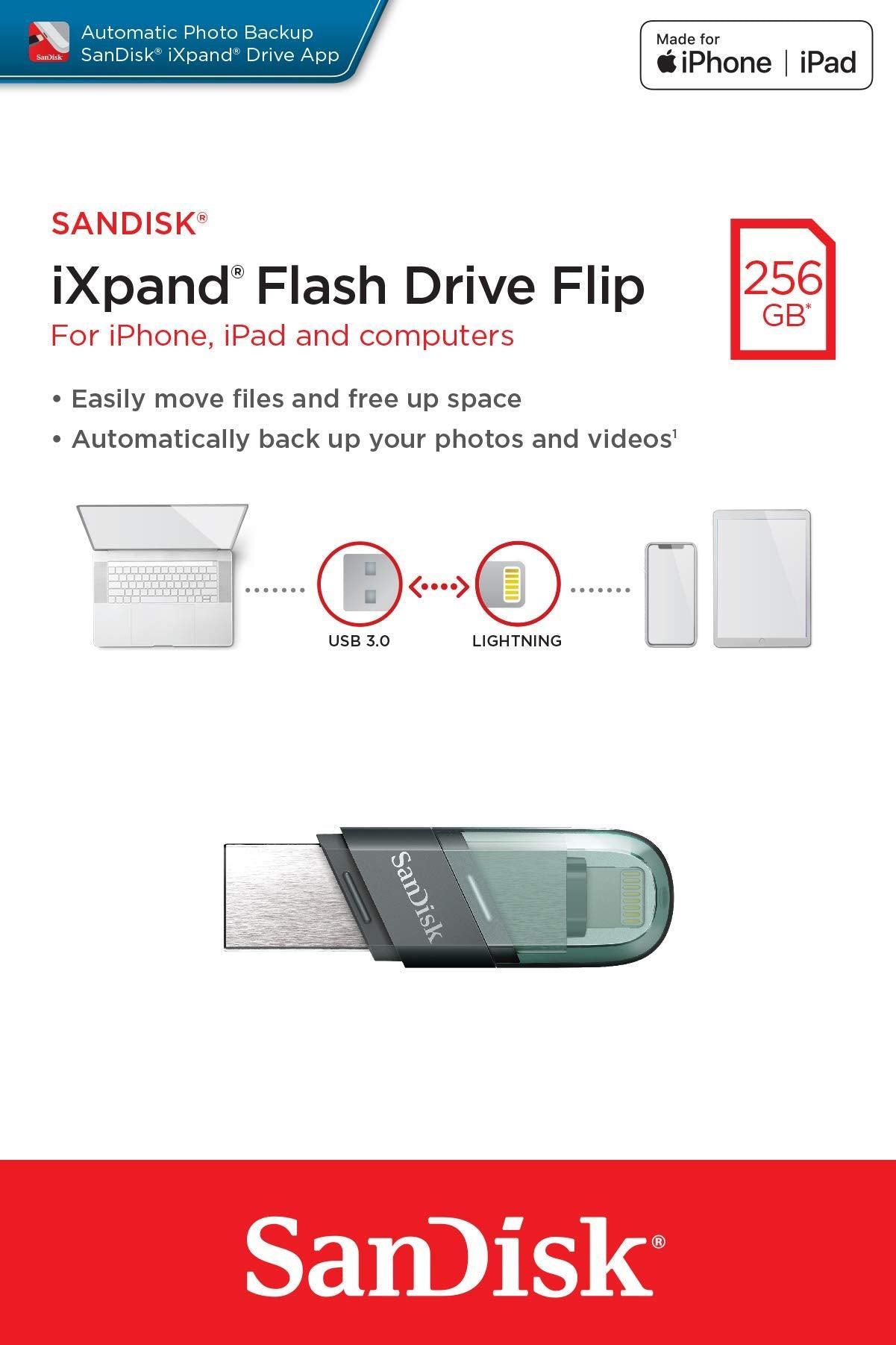 SanDisk iXpand Flash Drive Flip USB 3.0/USB 3.1 Gen 1 256GB for iOS and Windows. - Triveni World