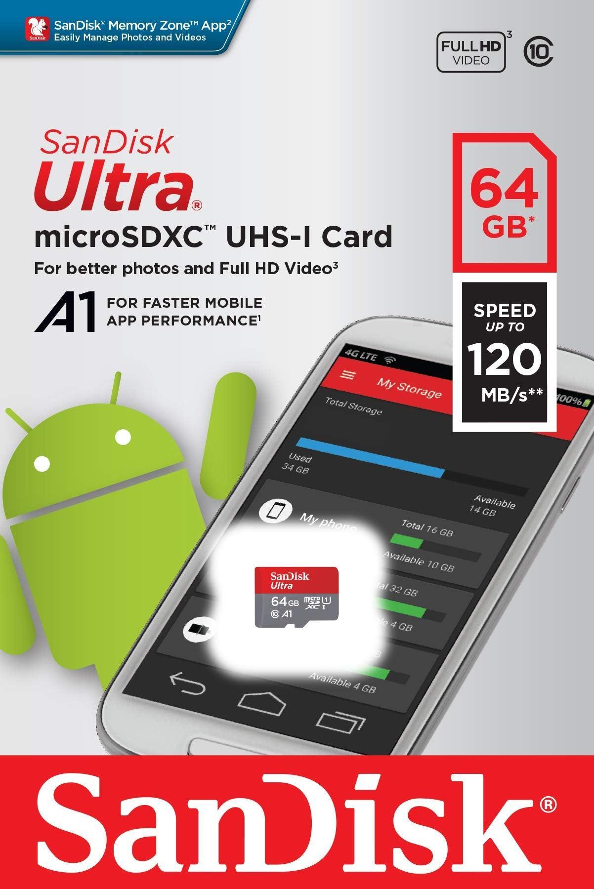 SanDisk Ultra microSD UHS-I Card 64GB, 120MB/s R - Triveni World