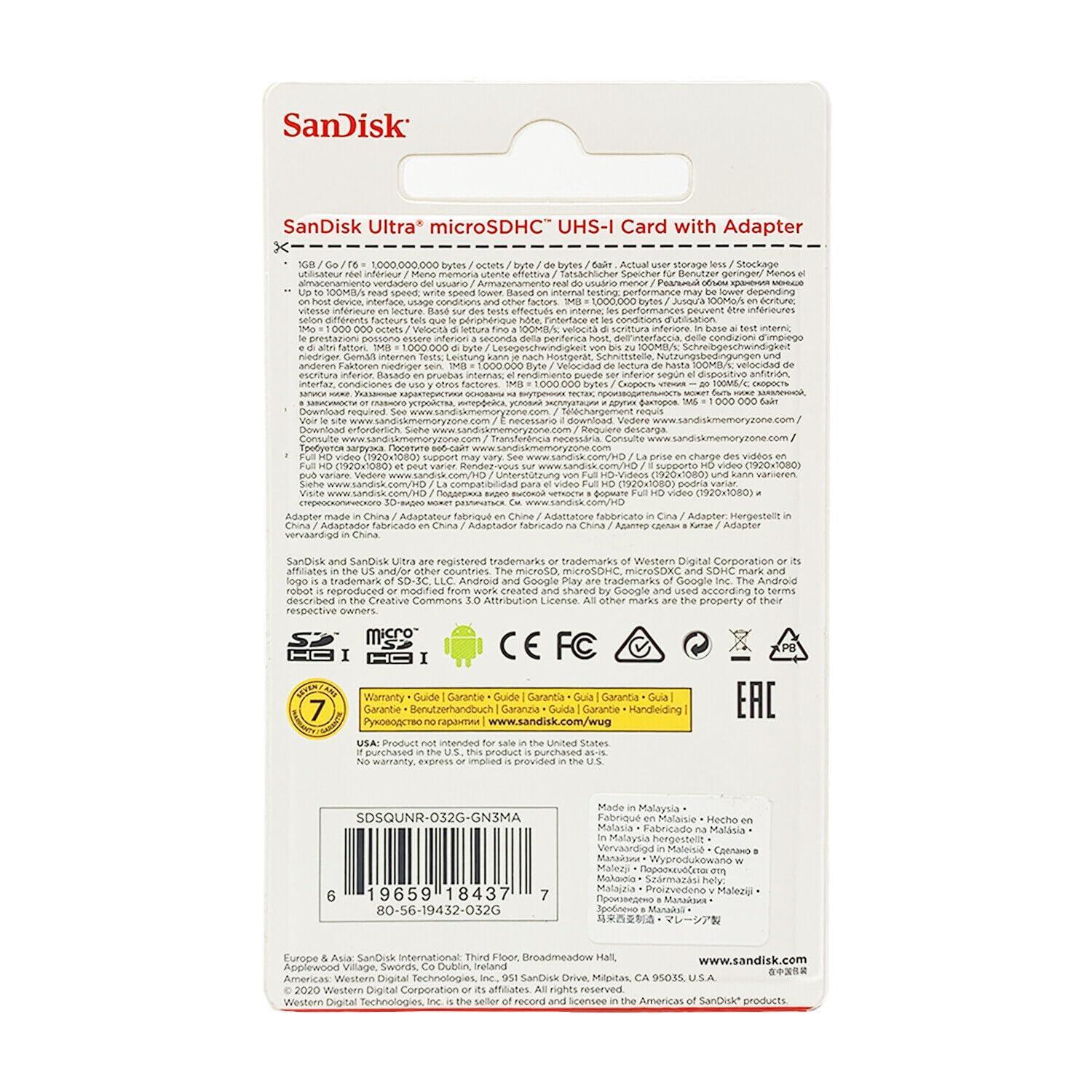 SanDisk Ultra MicroSDHC 32GB UHS-I Class 10 Memory Card with Adapter (Upto 80mbps Speed) - Triveni World