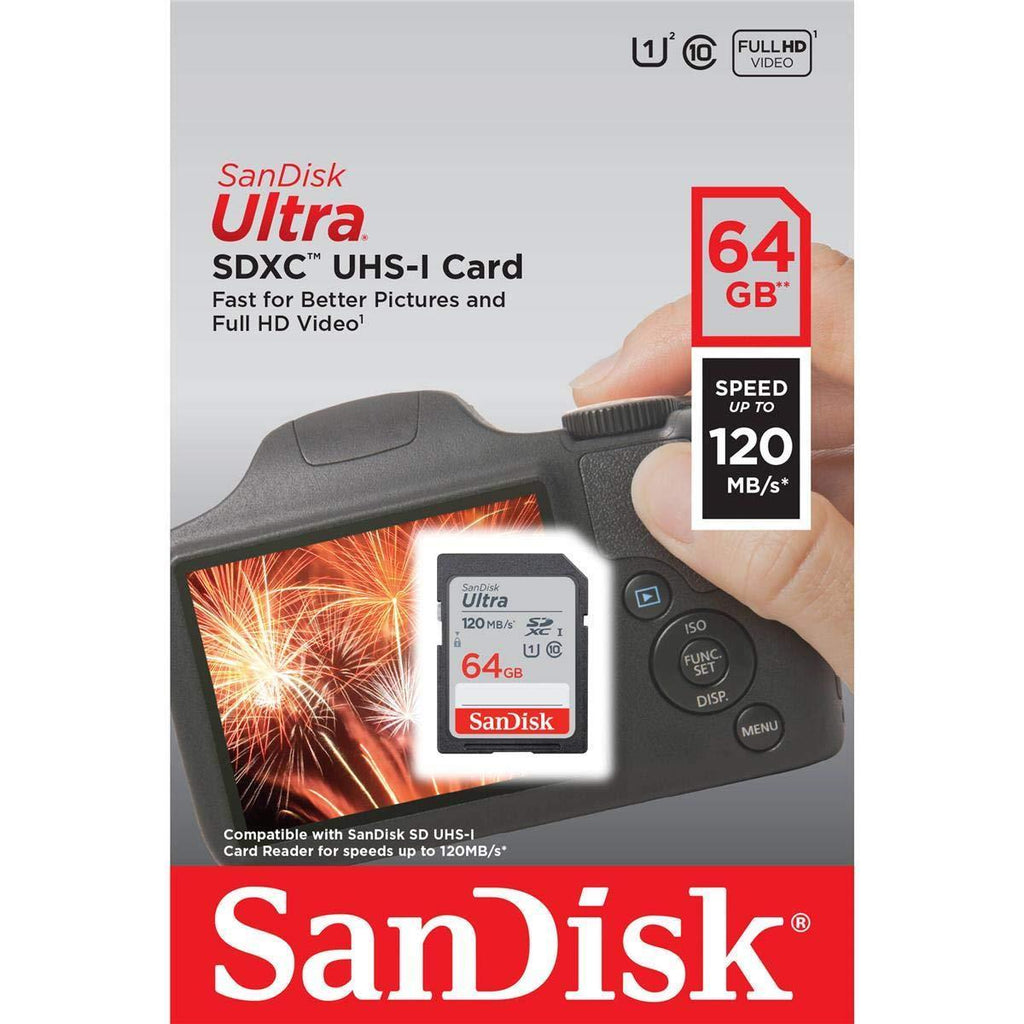 SanDisk Ultra SDXC UHS-I Card 64GB 120MB/s R, for DSLR Cameras, for Full HD Recording, 10Y Warranty - Triveni World